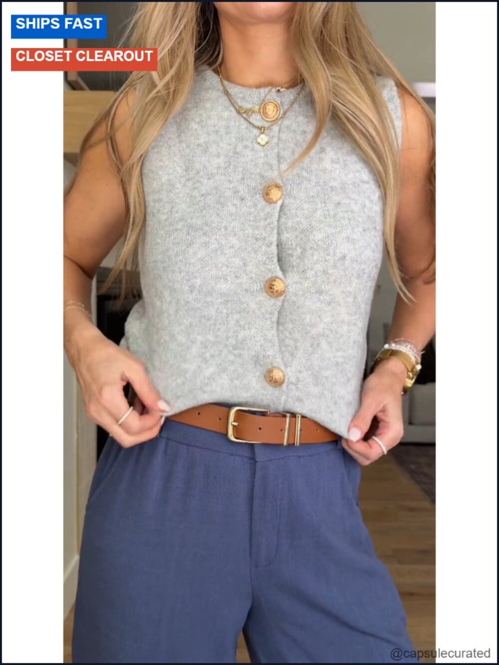 High Waisted Wide Leg Linen Pants with Front Button & Back Elastic - Picture 6 of 6